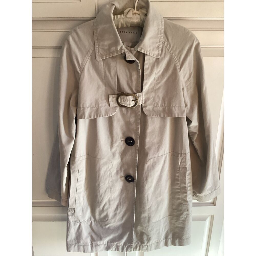 Zara Khaki Button Down Trench Coat Jacket Sz M